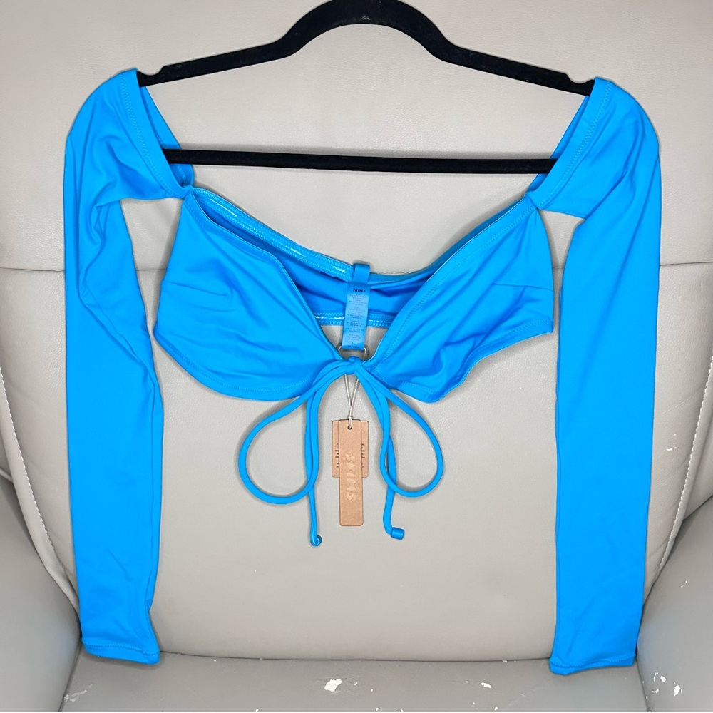SKIMS Swim Long Sleeve Bikini Top size XS Turquoise